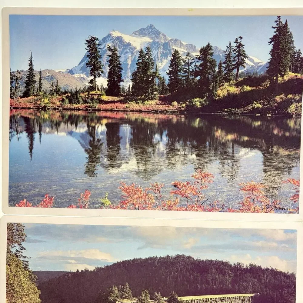 Vintage Laminated Set Of 4 Color Placemats PNW Washington Landmarks Photography